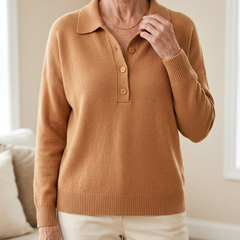 Eliza Elegant Collared Button Sweater in light brown
