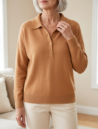 Eliza Elegant Collared Button Sweater in light brown