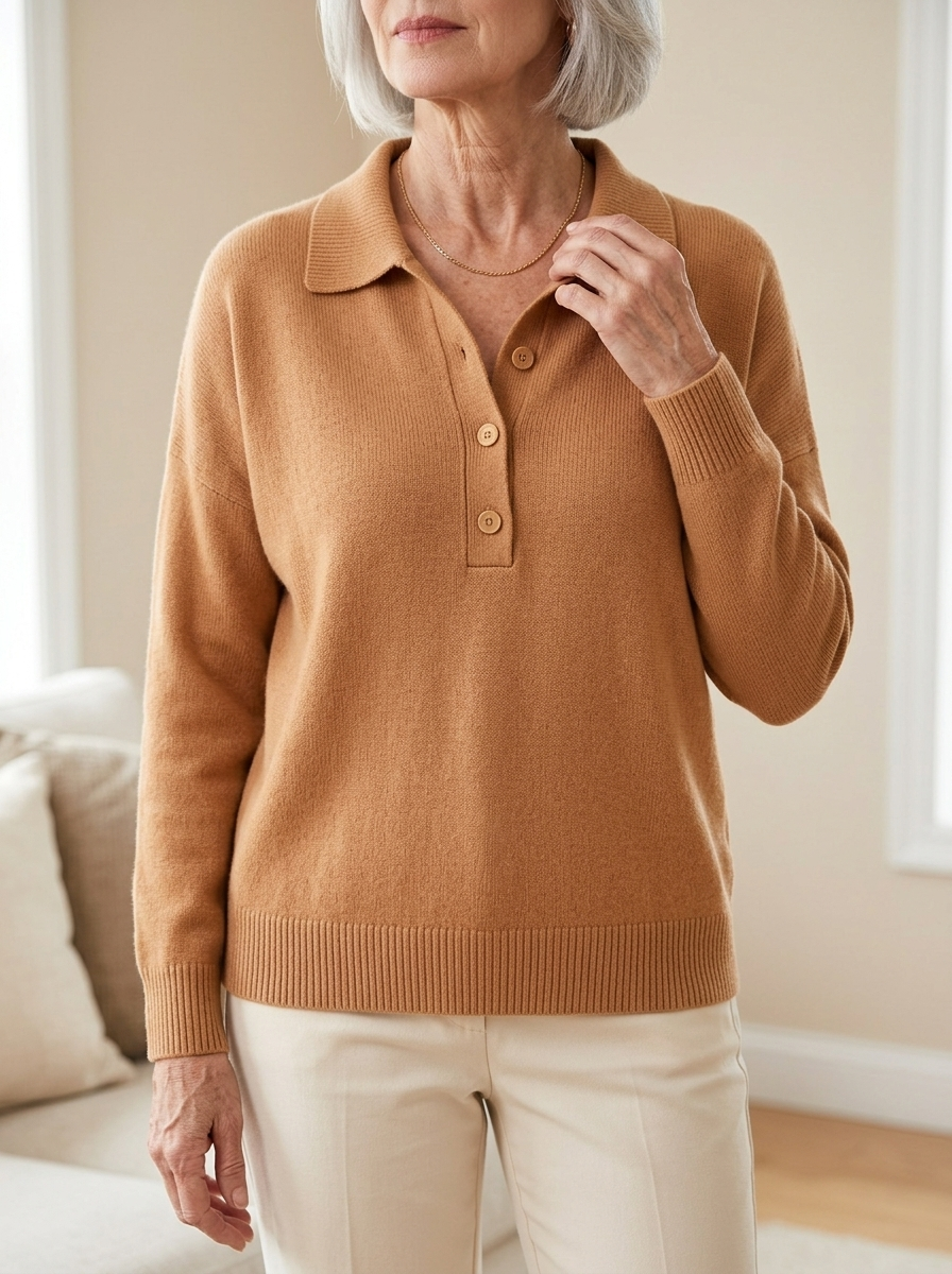 Eliza Elegant Collared Button Sweater in light brown