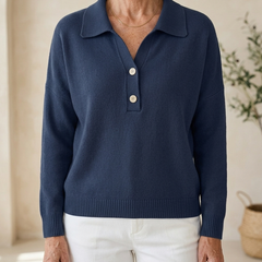 Eliza Elegant Collared Button Sweater in dark blue