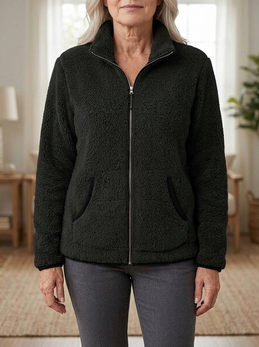 Hedda Cozy Zip-Up Jacket in black