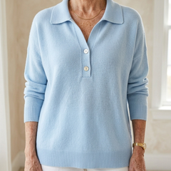 Eliza Elegant Collared Button Sweater in light blue