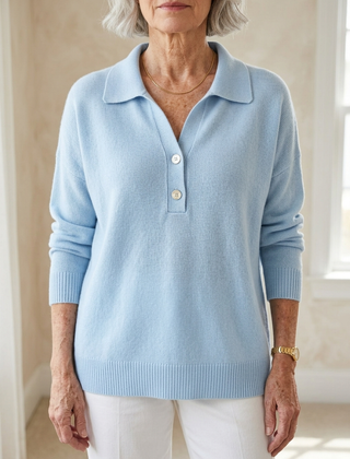 Eliza Elegant Collared Button Sweater in light blue