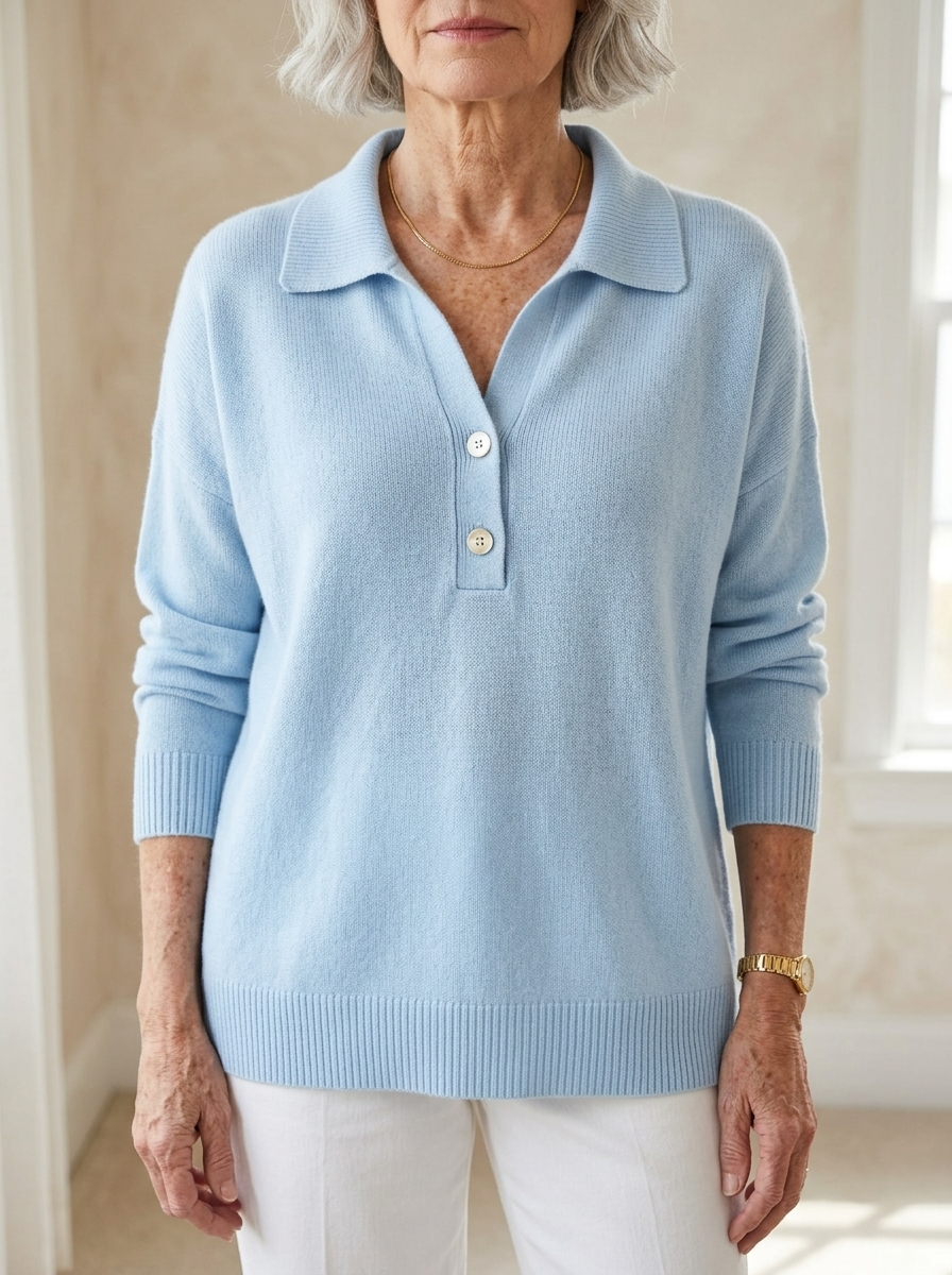 Eliza Elegant Collared Button Sweater in light blue