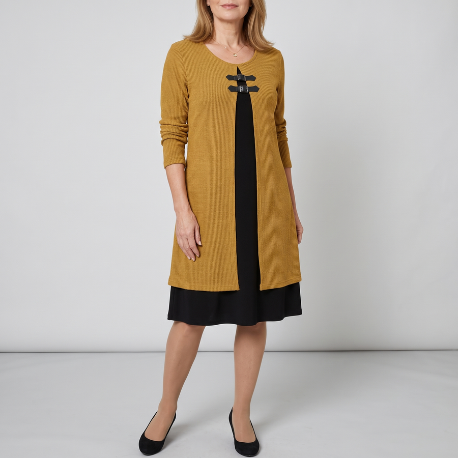 Amelia layered A-line dress in mustard