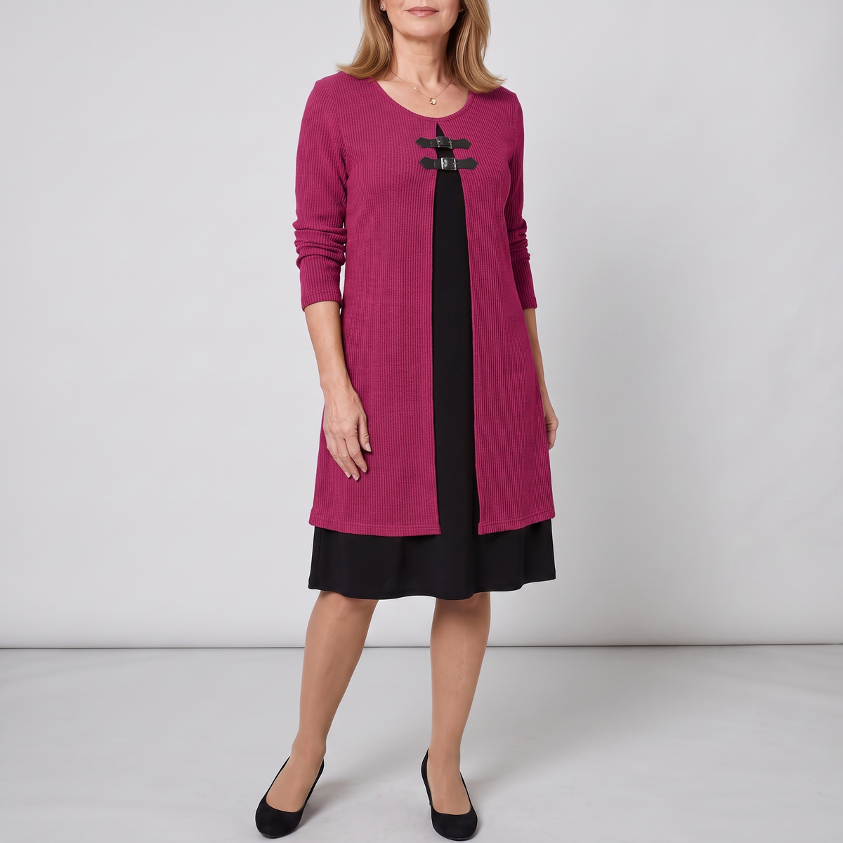 Amelia layered A-line dress in fuchsia