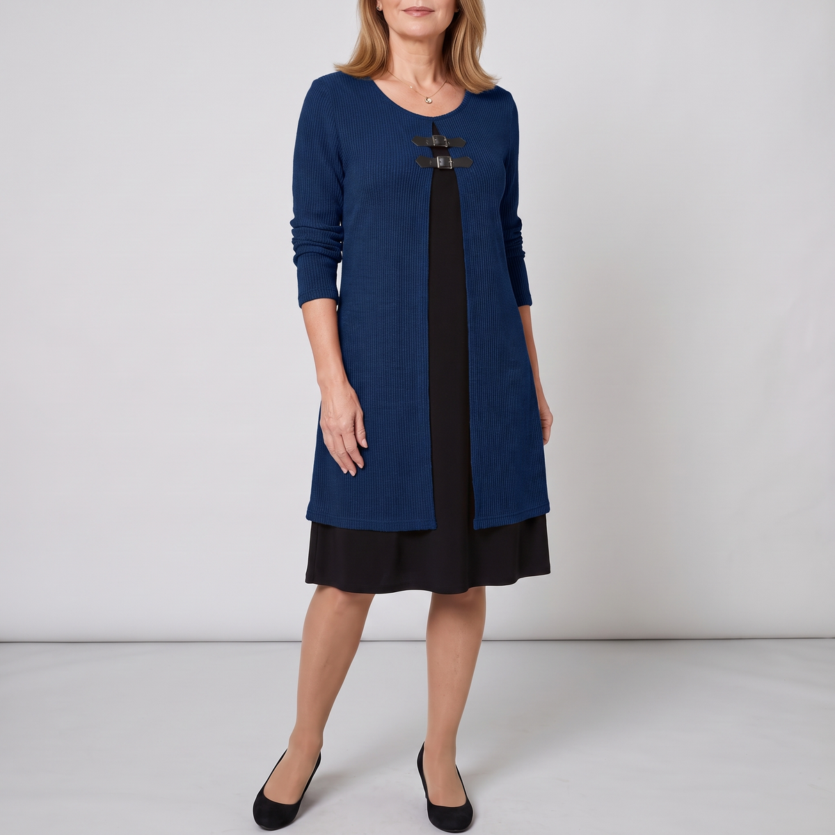 Amelia layered A-line dress in navy