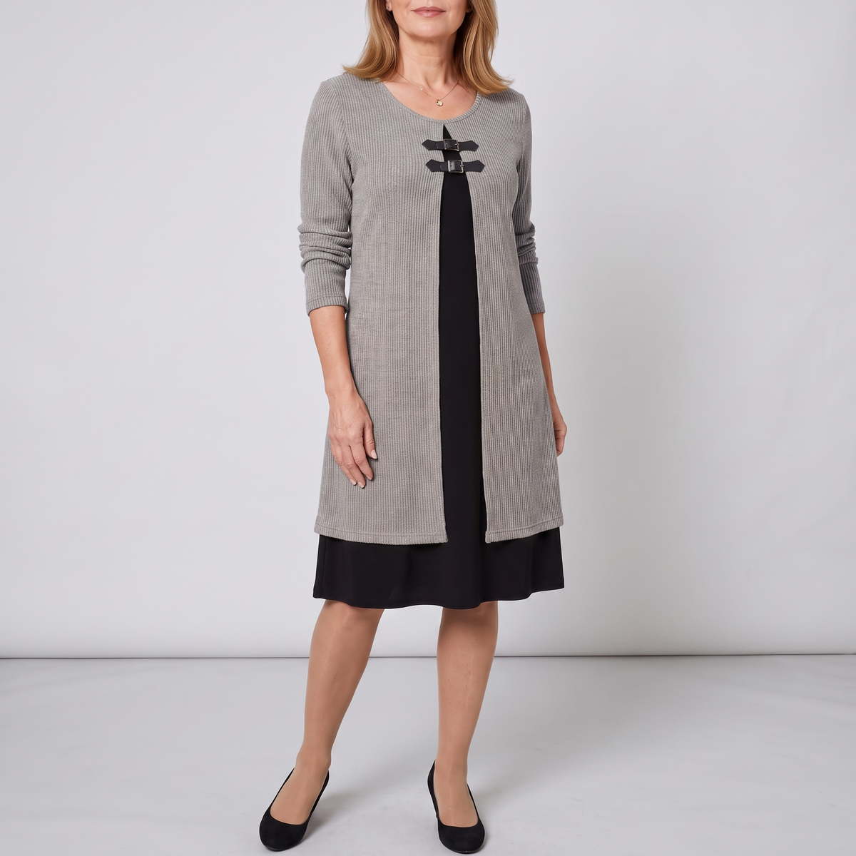 Amelia layered A-line dress in gray
