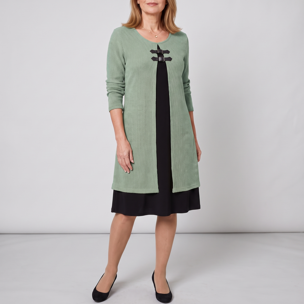Amelia layered A-line dress in mint green