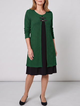 Amelia layered A-line dress in dark green