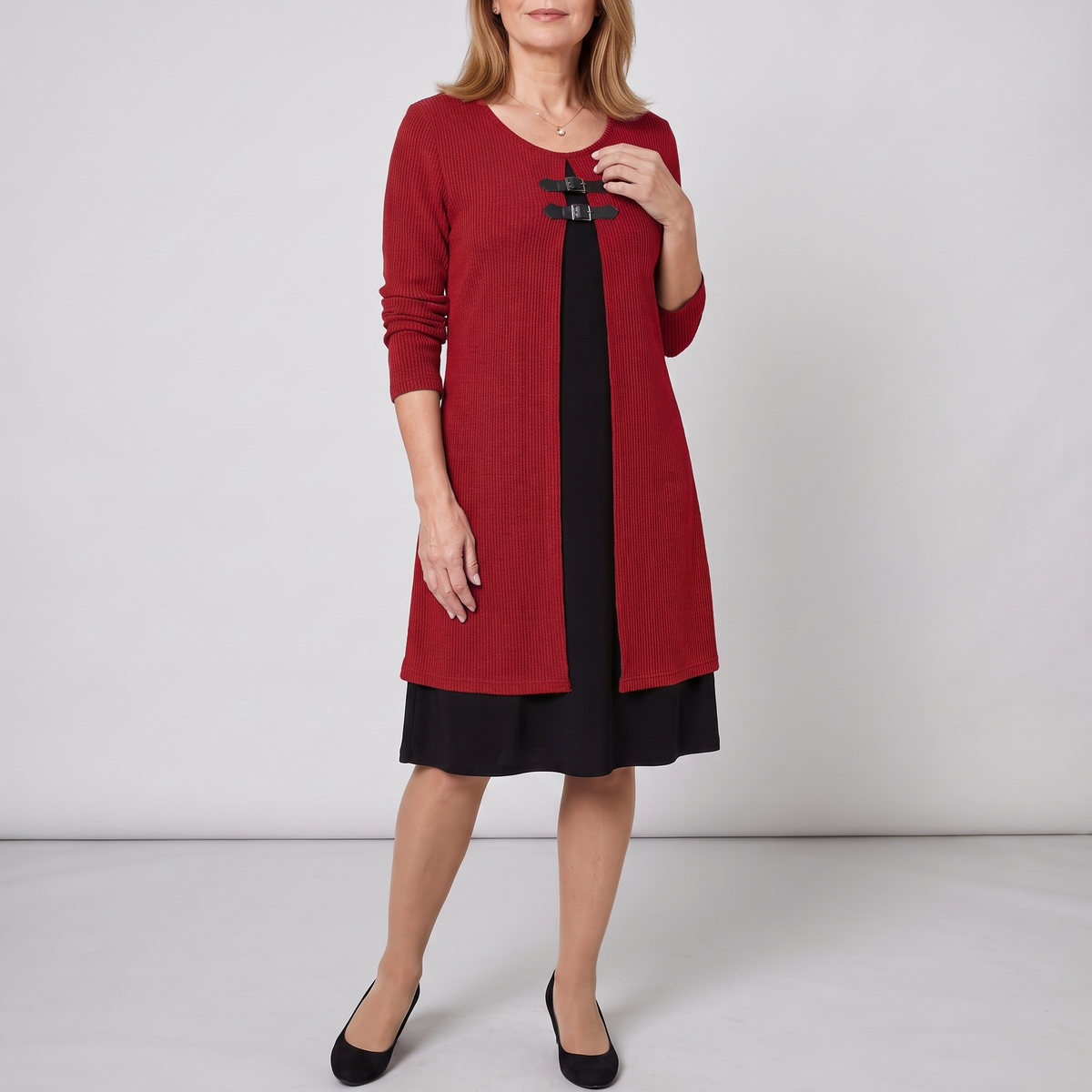 Amelia layered A-line dress in red
