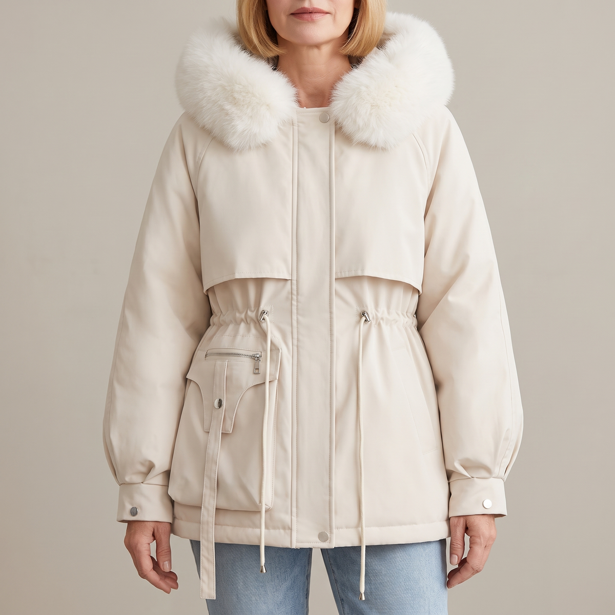 Mika hooded winter jacket in ivory