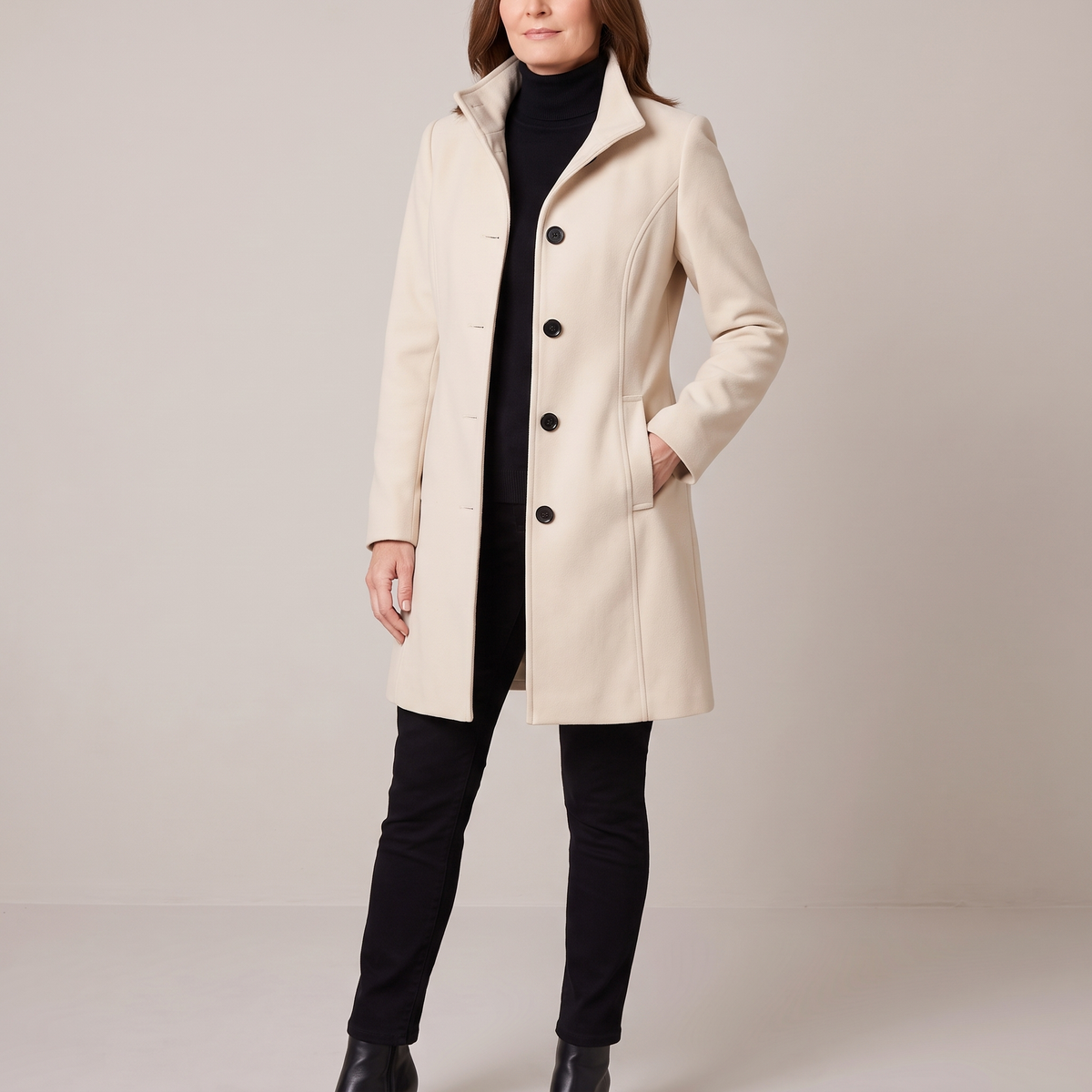 Eline coat with stand-up collar in cream
