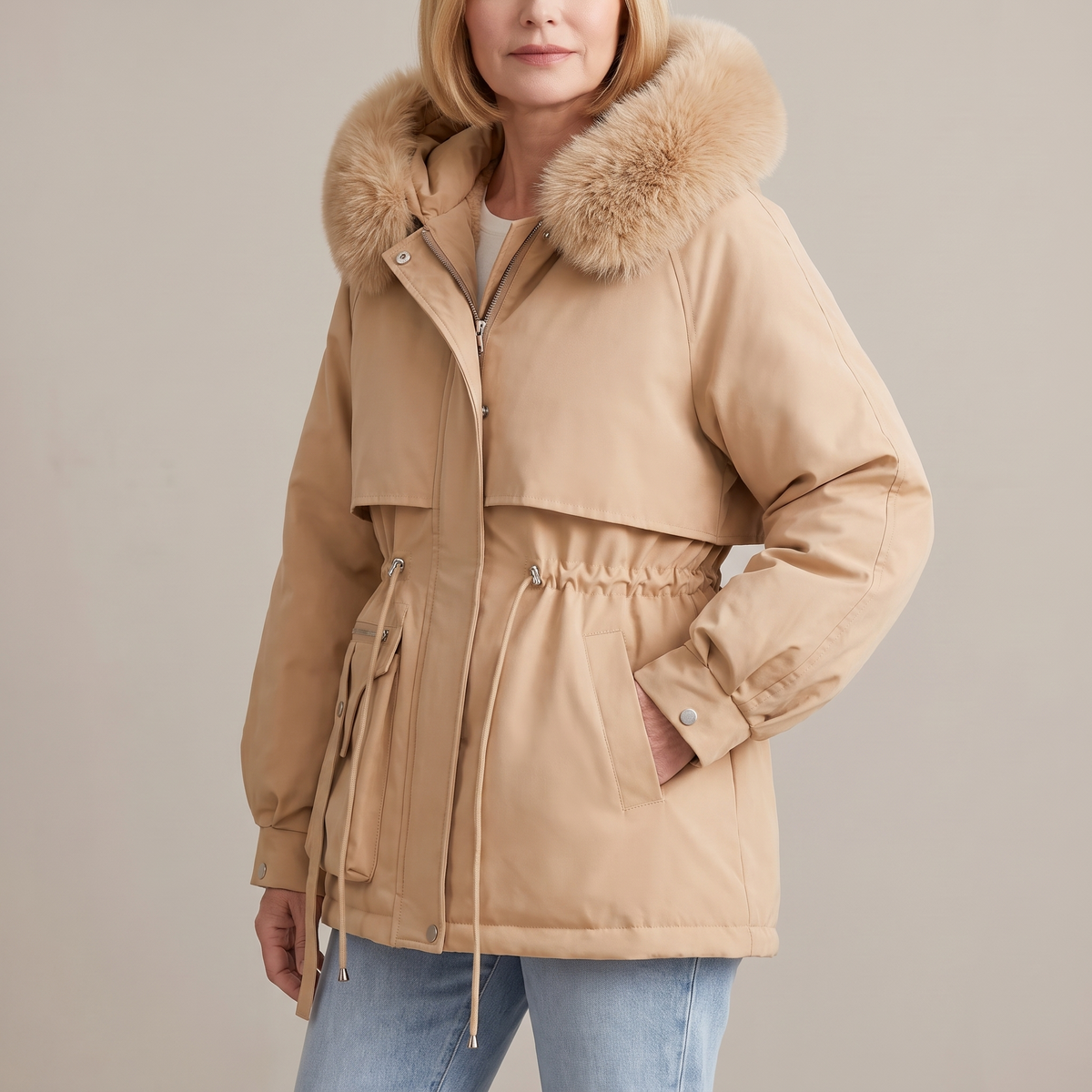 Mika hooded winter jacket in beige