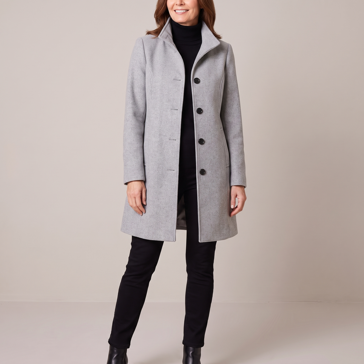 Eline coat with stand-up collar in gray