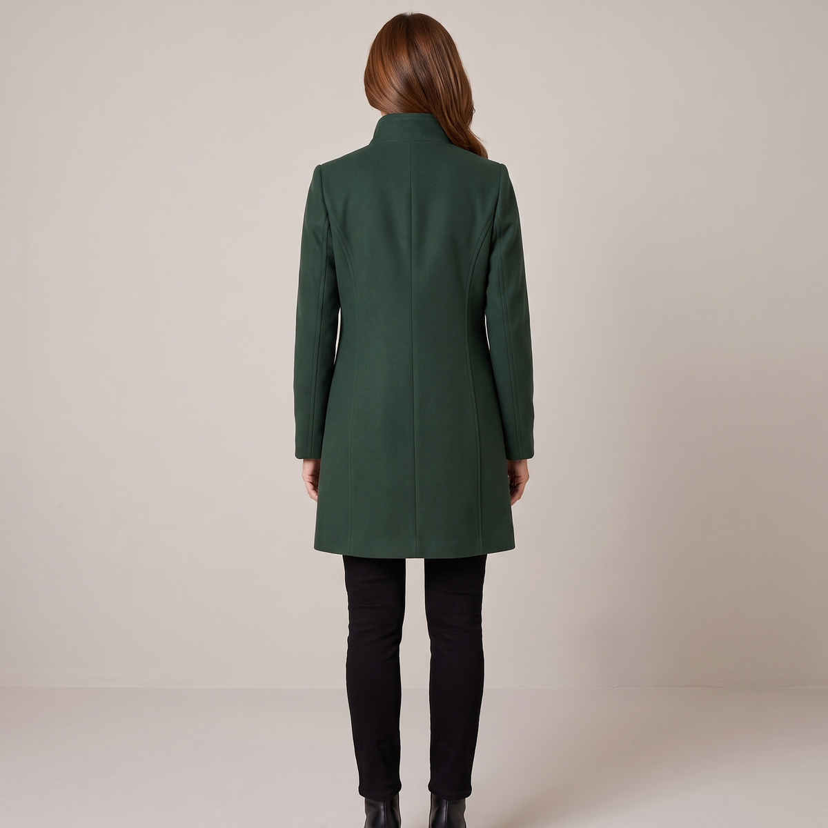 Eline coat in dark green, back view