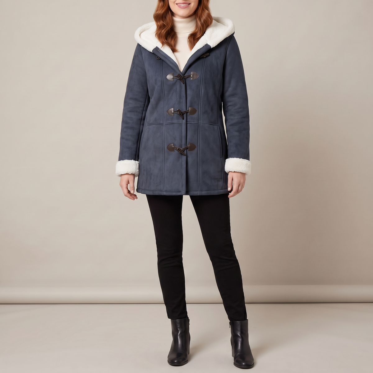 Hazel hooded toggle coat in navy