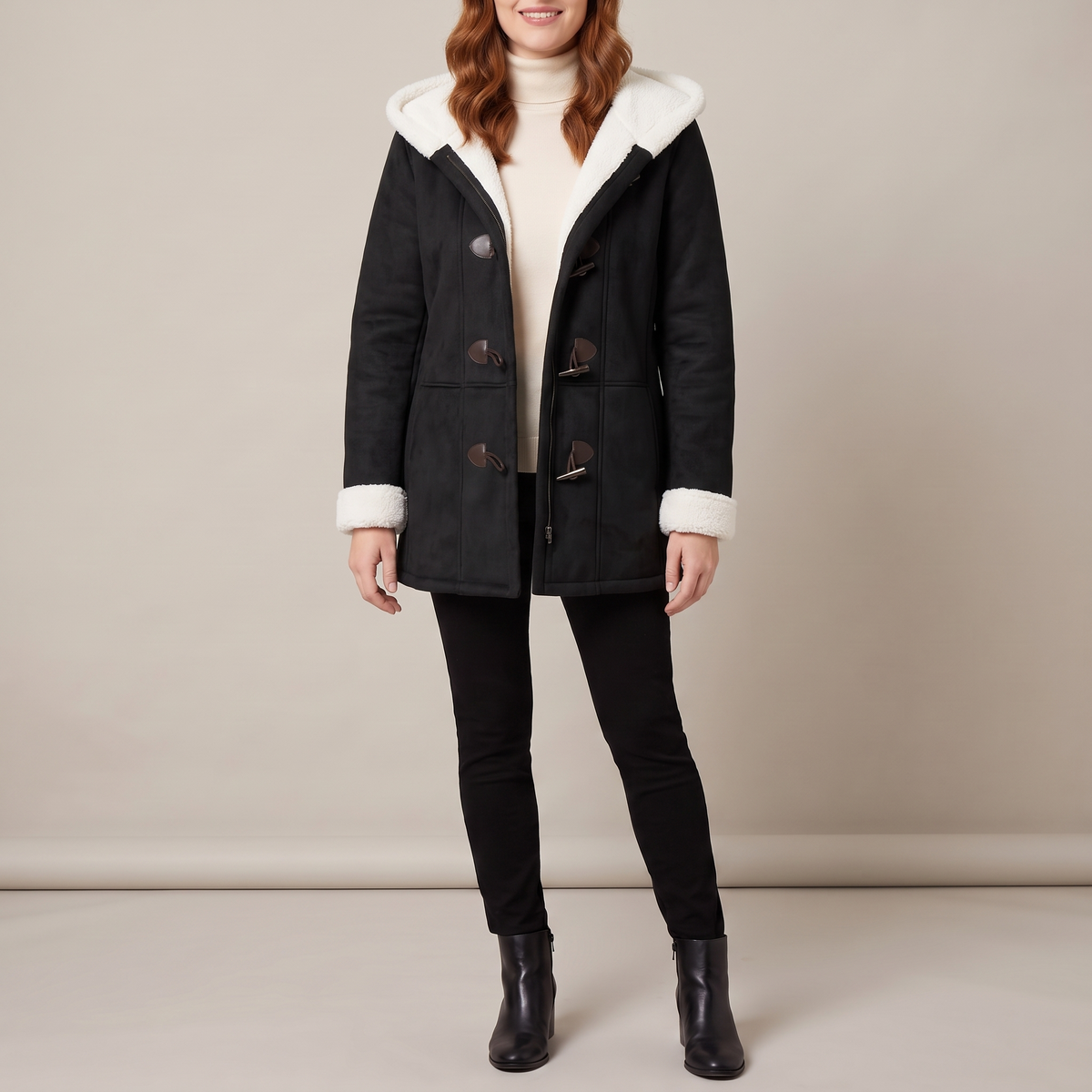 Hazel hooded toggle coat in black