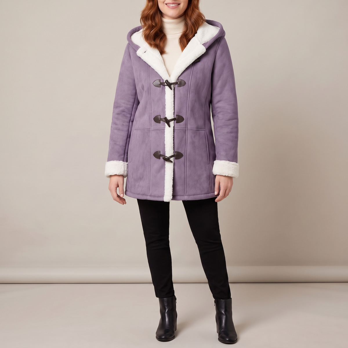 Hazel hooded toggle coat in purple