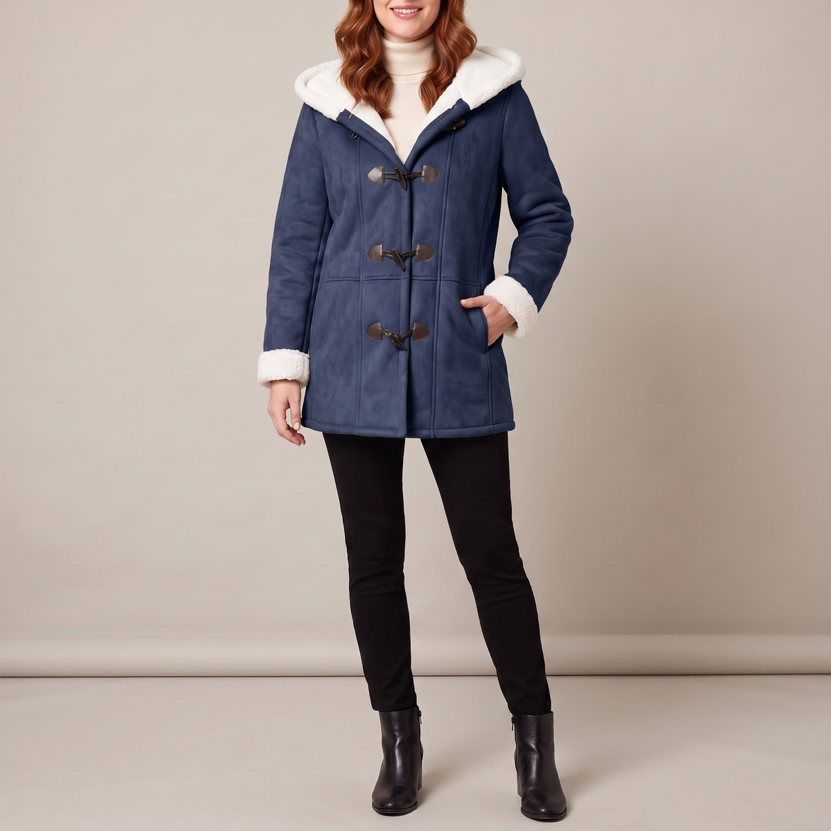 Hazel hooded toggle coat in dark blue