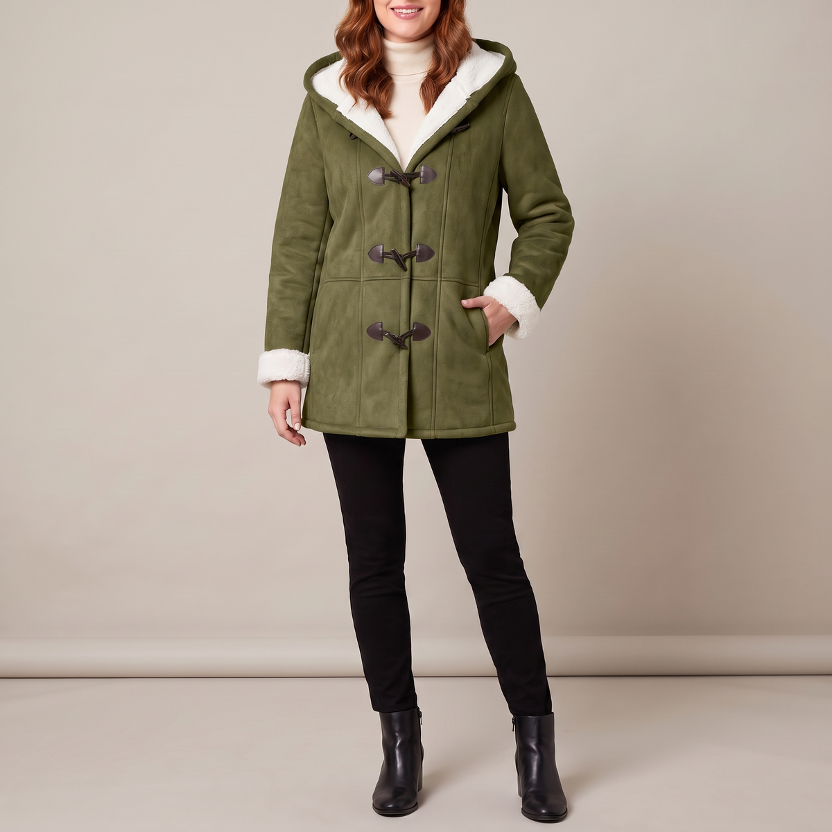Hazel hooded toggle coat in olive