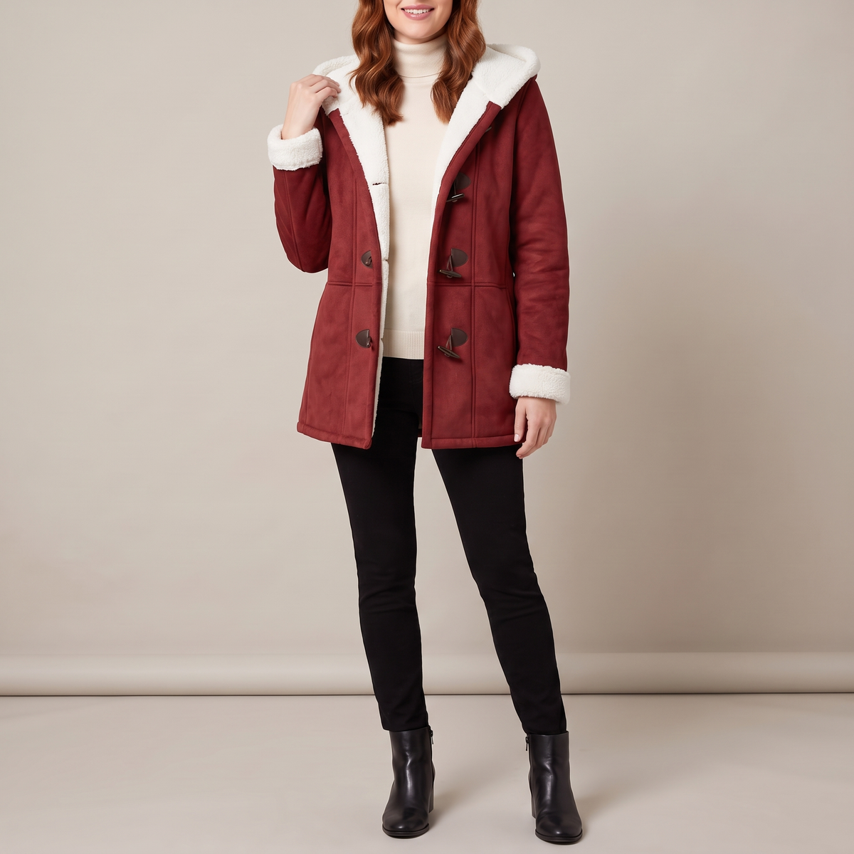 Hazel hooded toggle coat in wine red