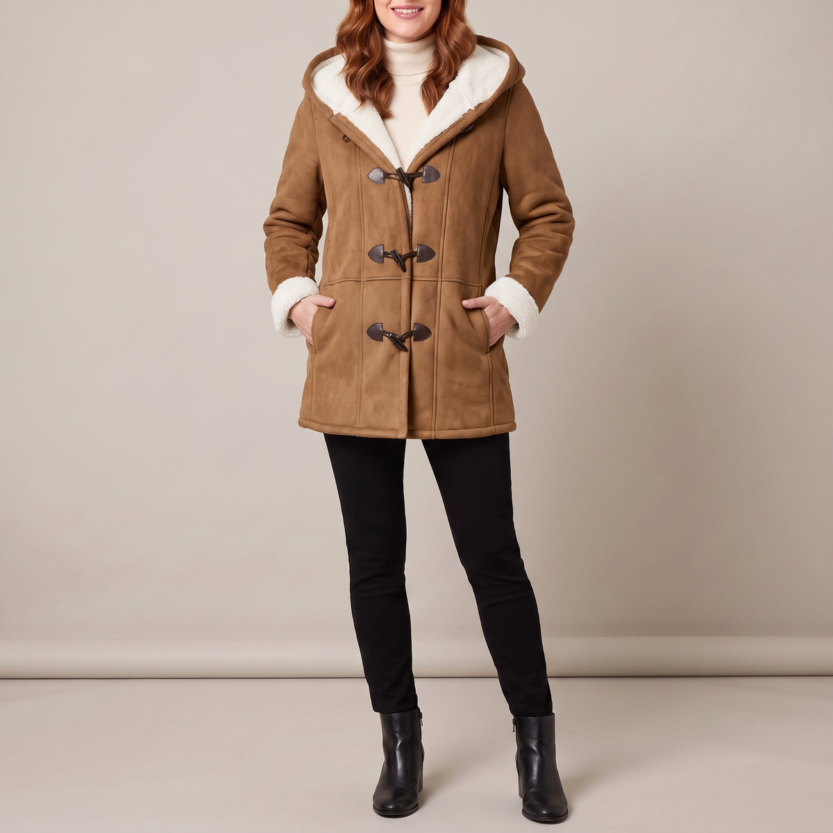 Hazel hooded toggle coat in brown