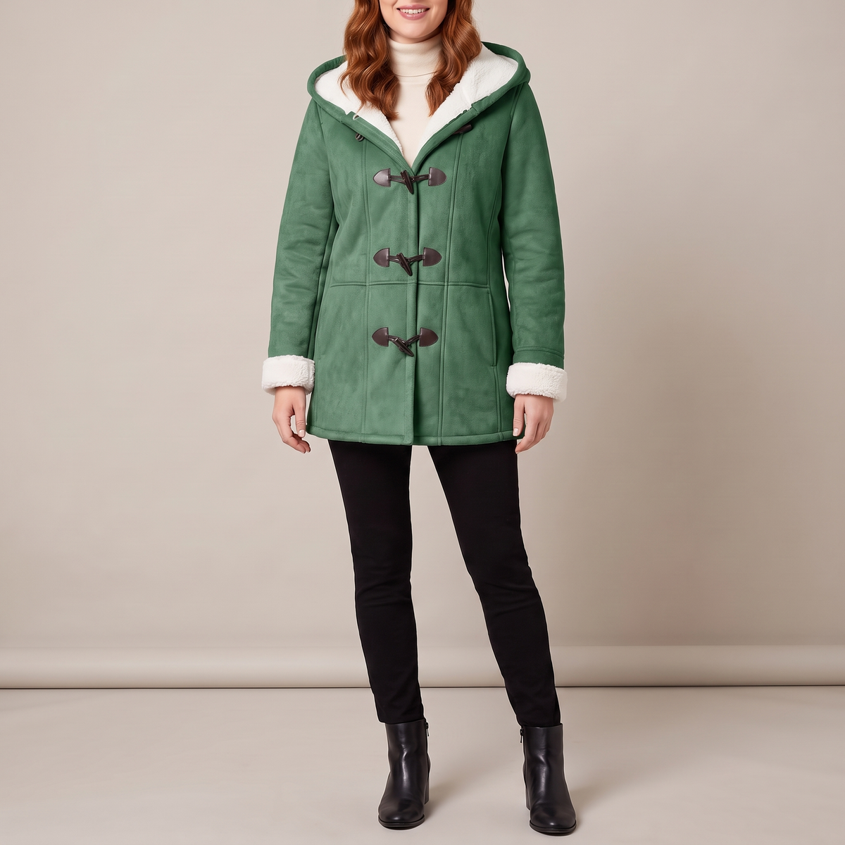 Hazel hooded toggle coat in green