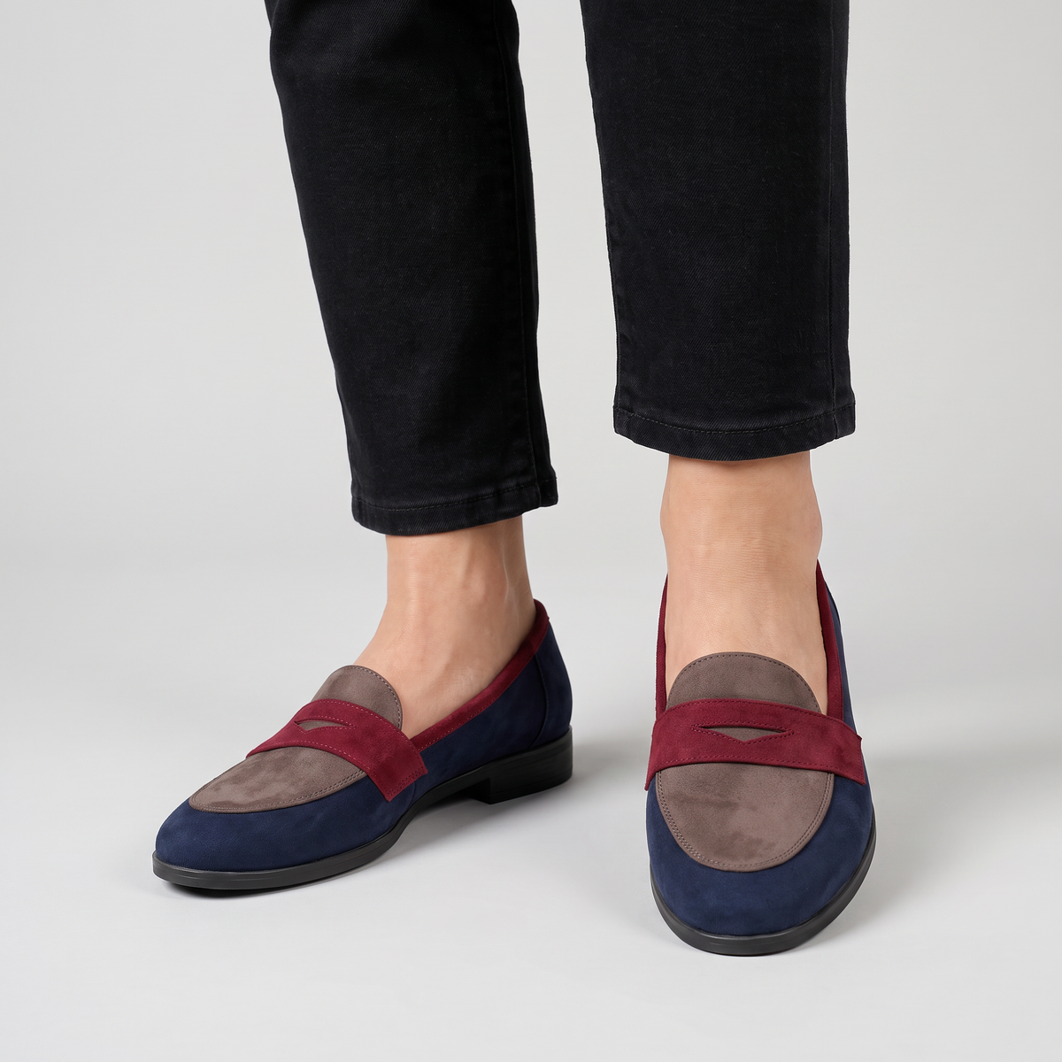 Seraphine three-tone penny loafers worn