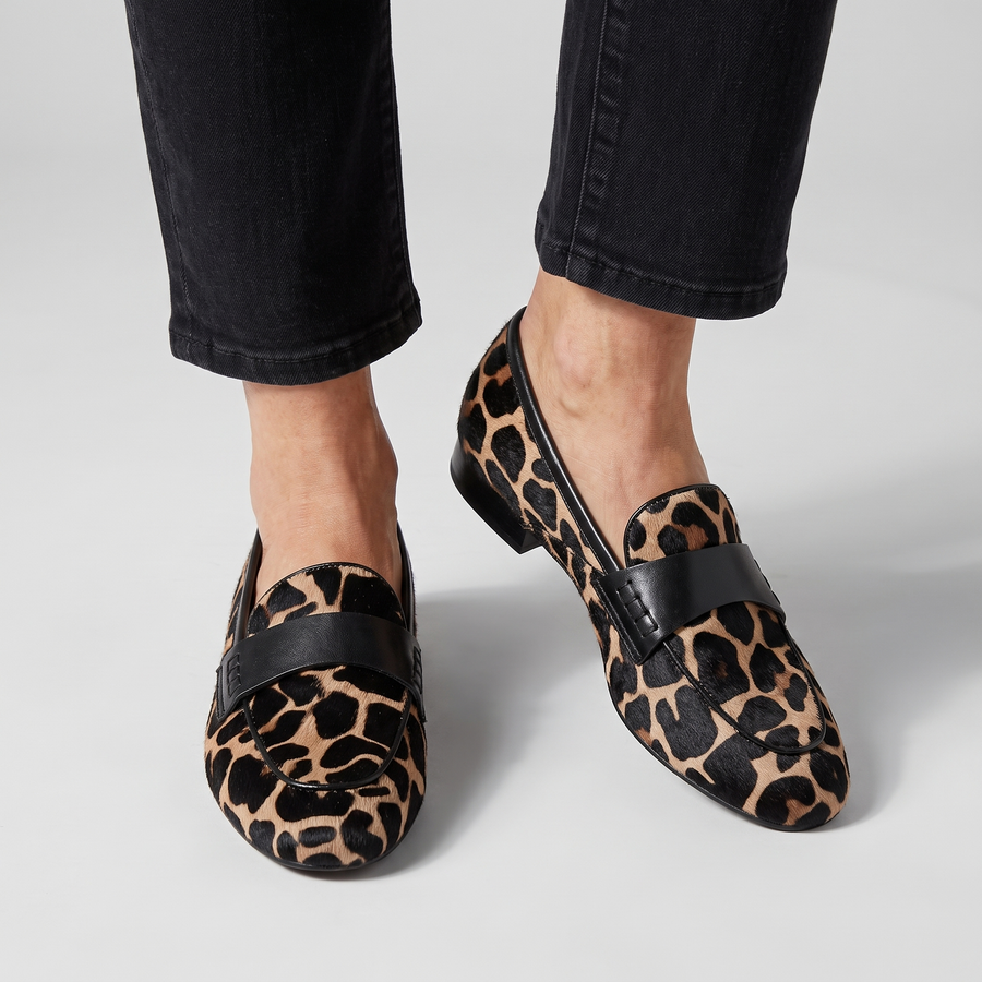 Saskia animal print loafers with wide band worn