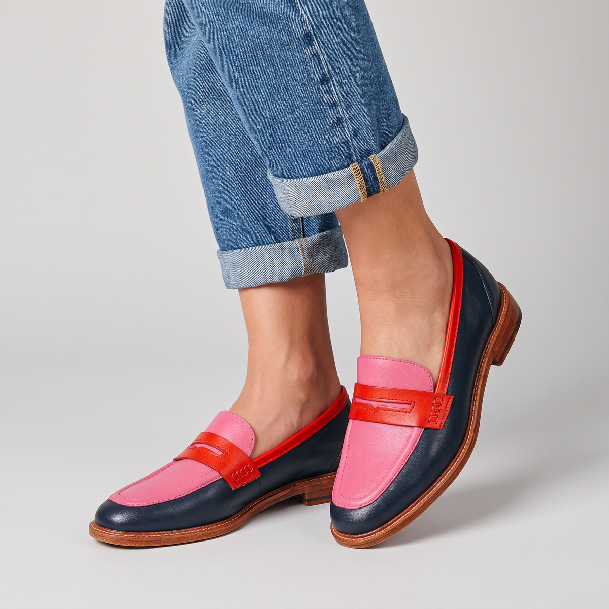 Philippa color block penny loafers worn