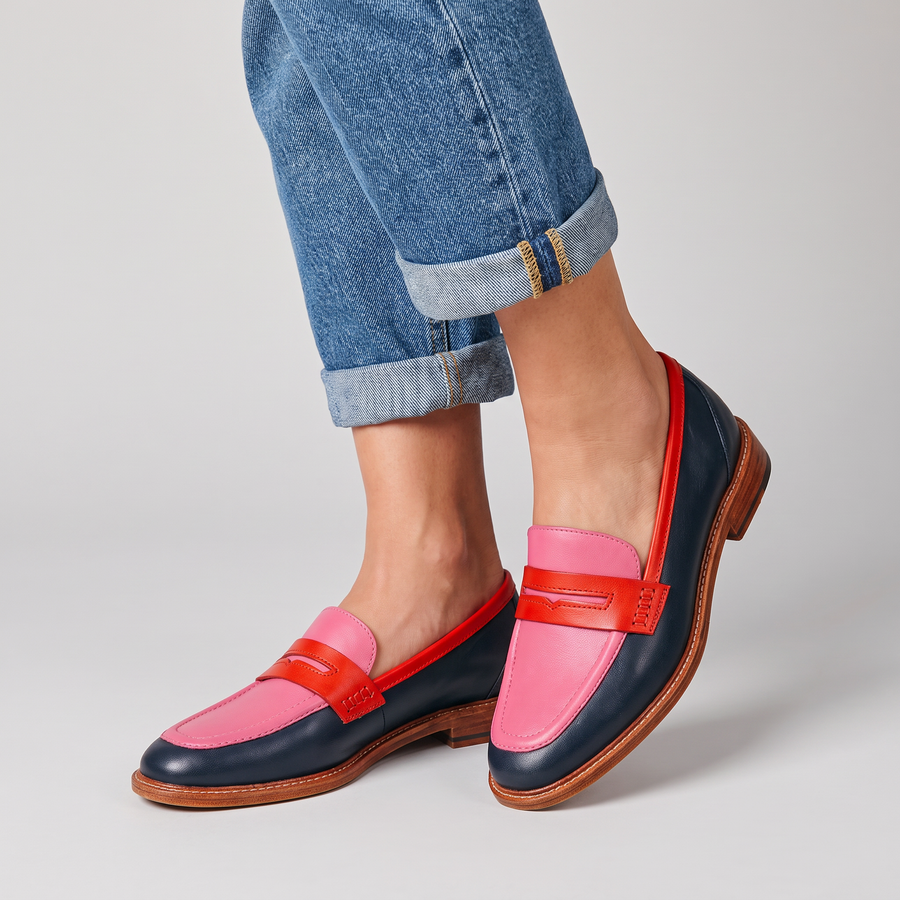 Philippa color block penny loafers worn