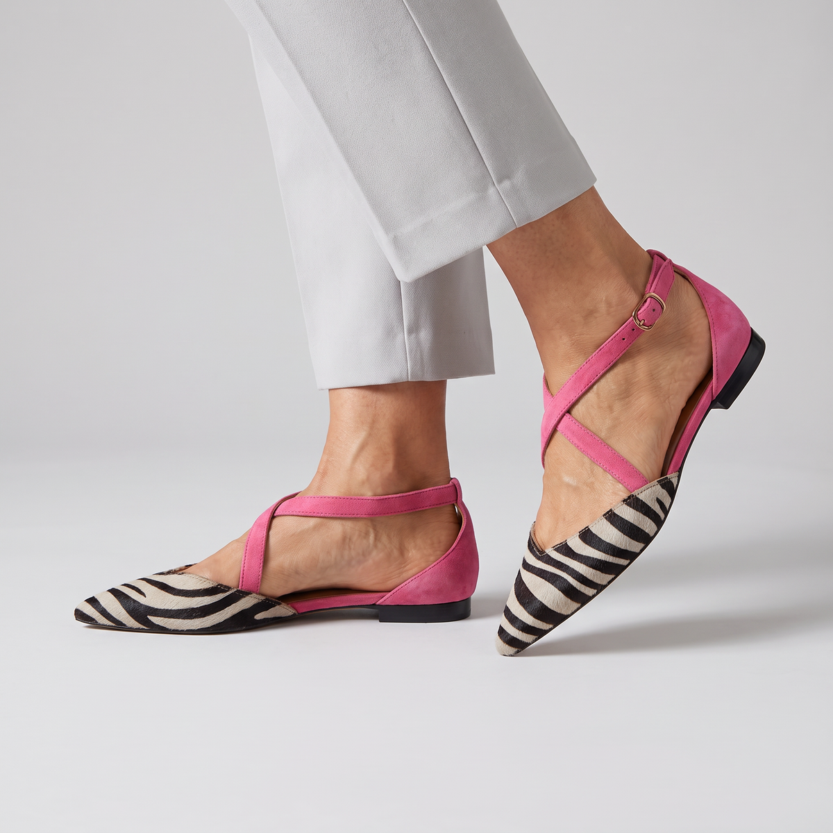 Annika pointed flats with crossed straps worn