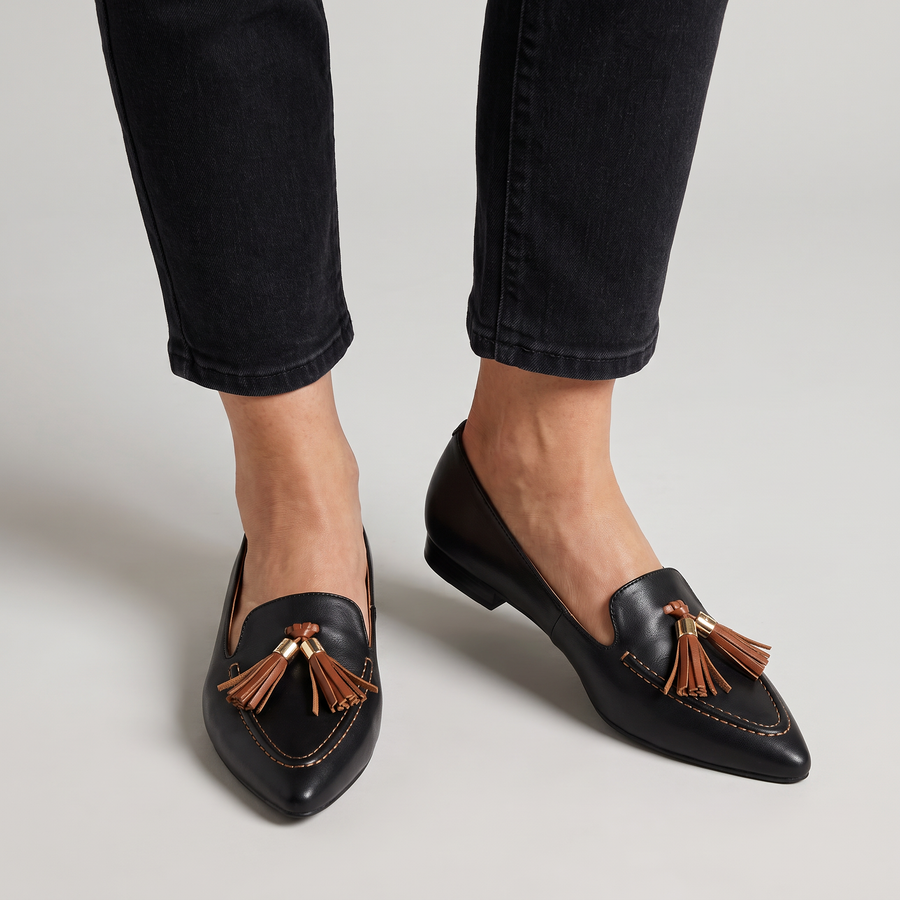 Vesperia pointed flats with fringe charm worn