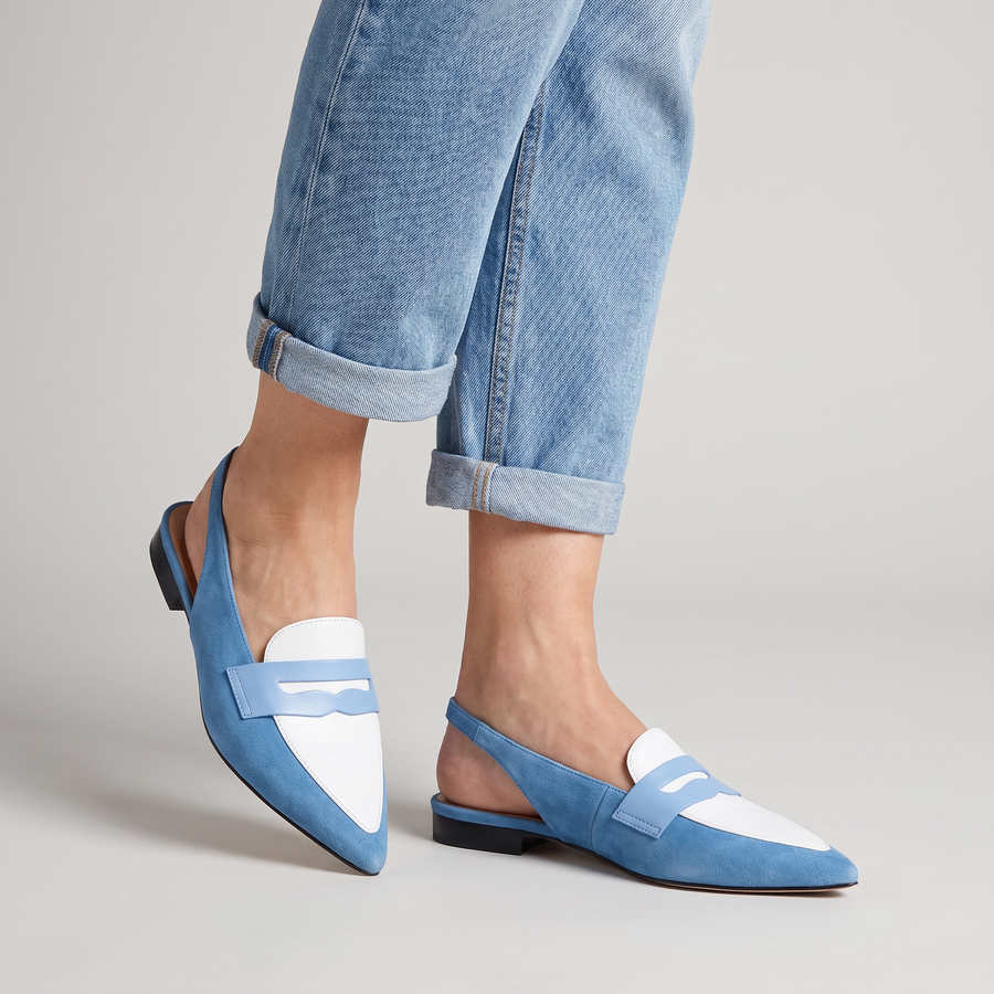 Lucinda pointed mules with penny strap worn