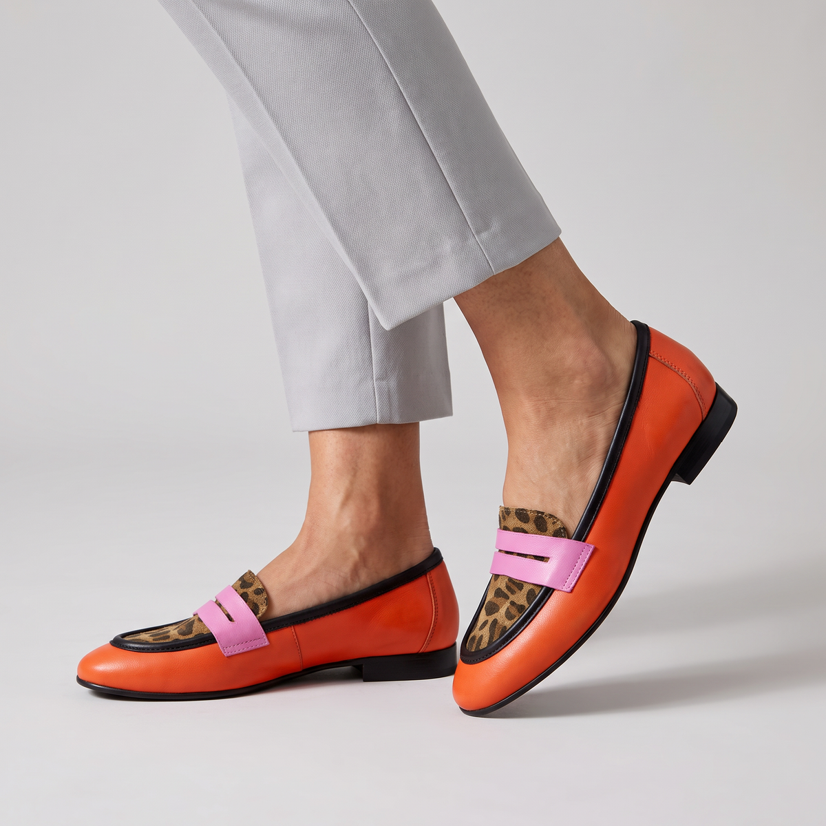 Sia penny loafers with leopard vamp worn