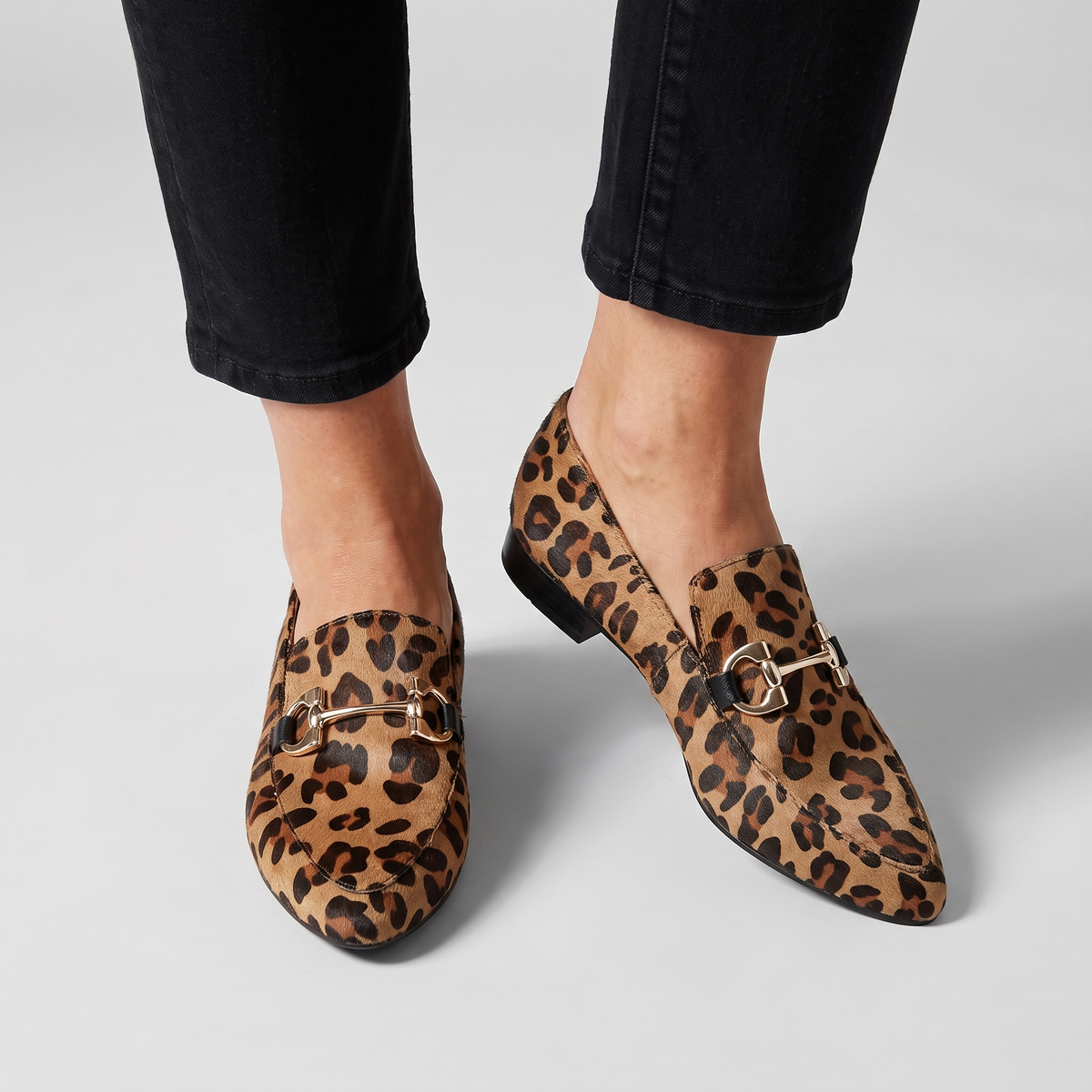 Gia leopard pointed loafers with metal bit worn