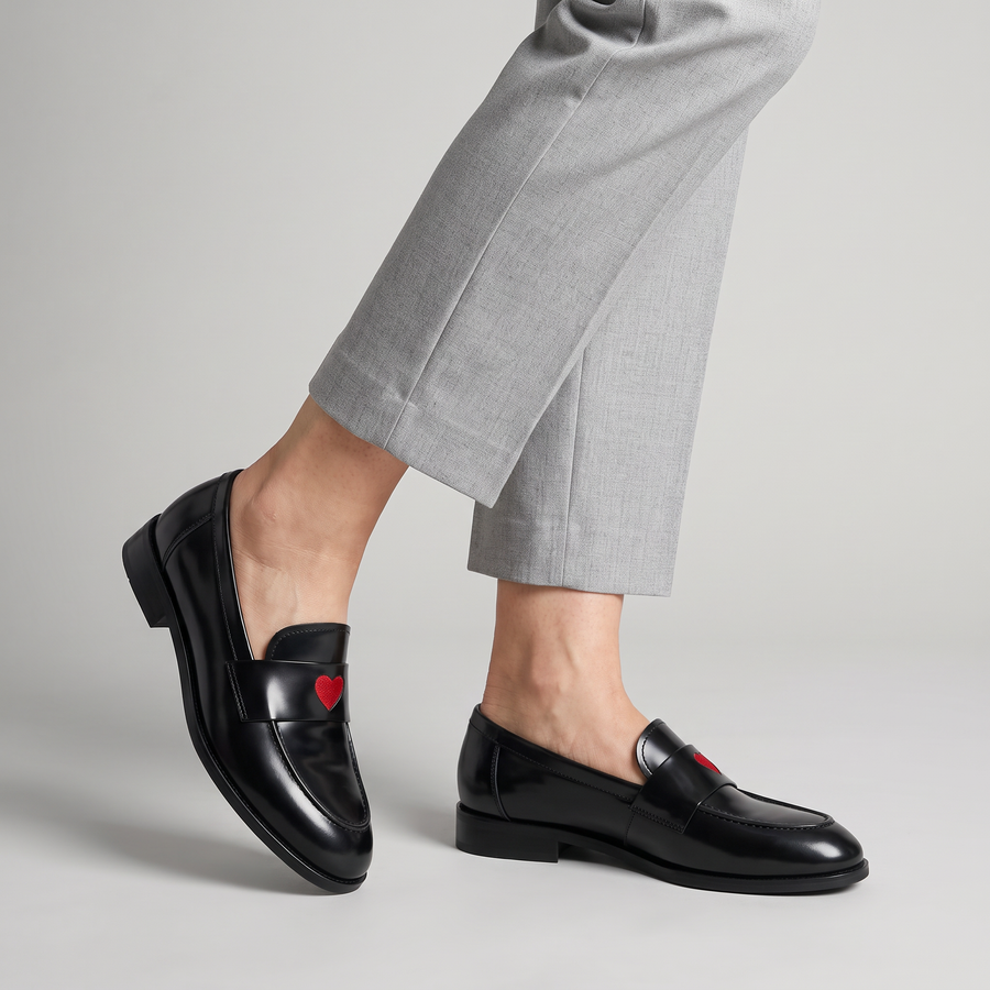 Edwina loafers with embroidered heart worn