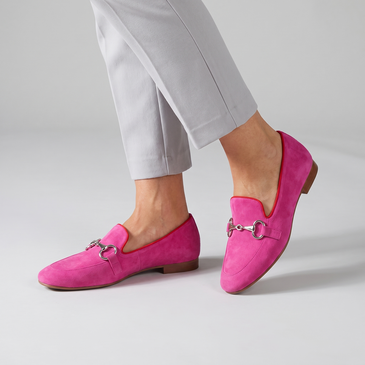Honora loafers with metal bit and contrast piping worn
