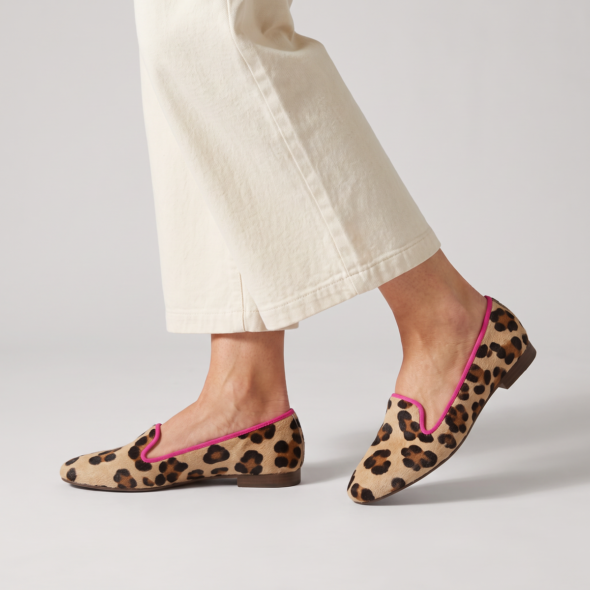 Gisele leopard slipper flats with contrast piping worn