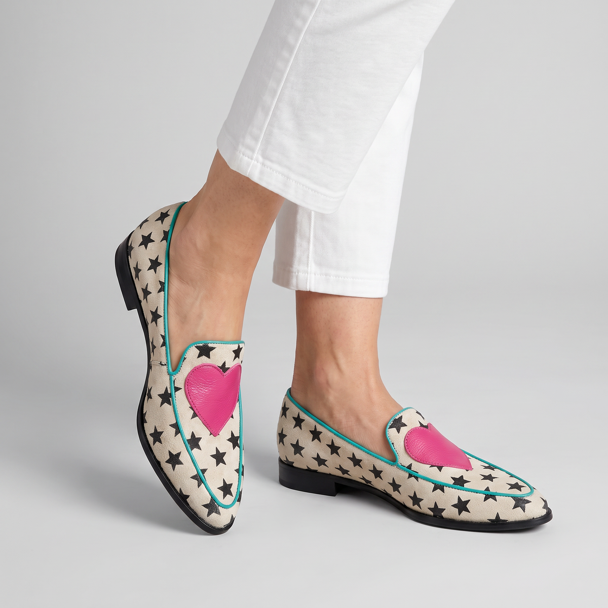 Mirela star print loafers with heart patch worn