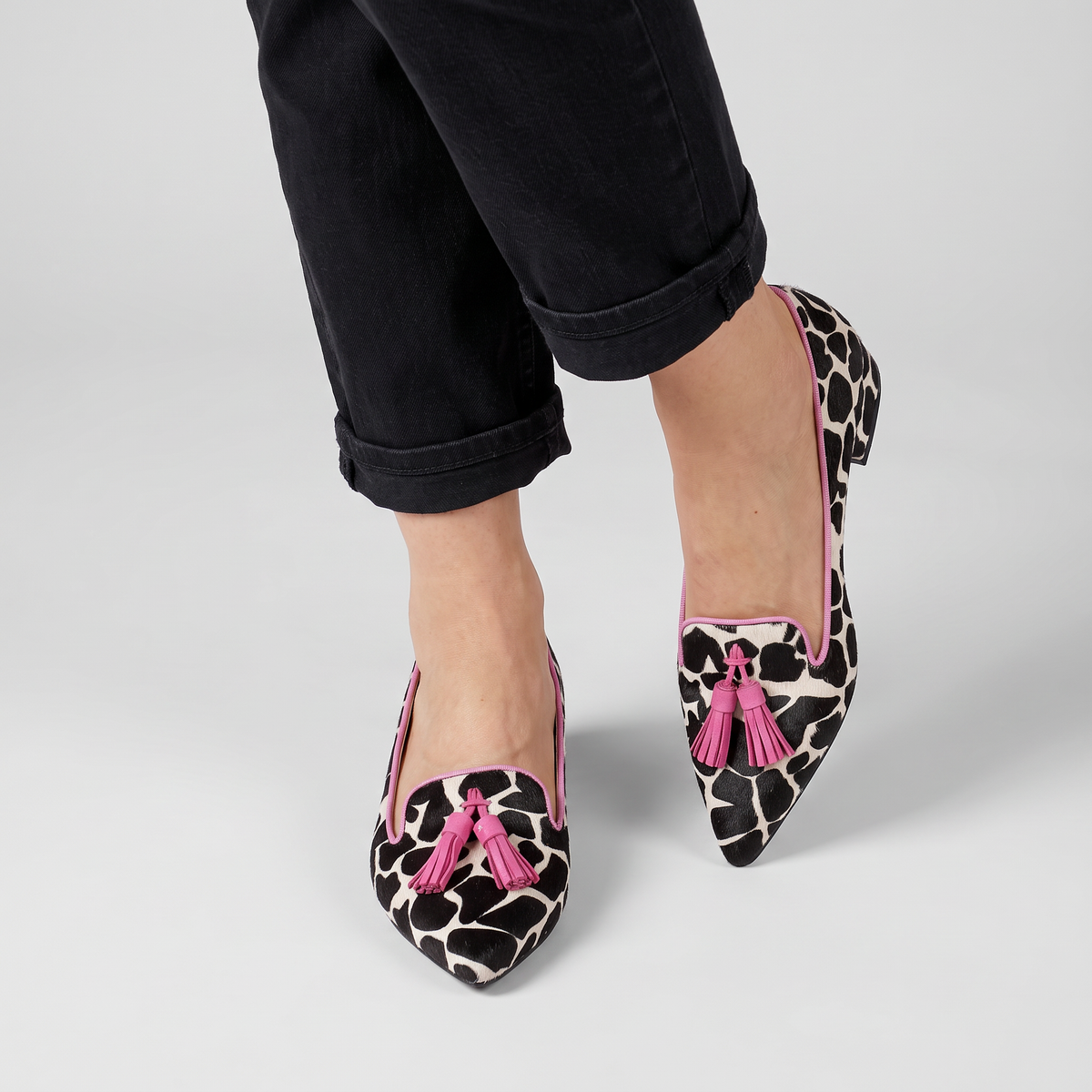 Nala printed flats with double tassel worn
