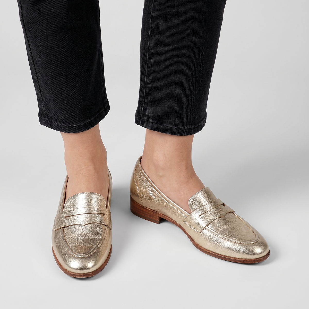Callistia metallic penny loafers worn