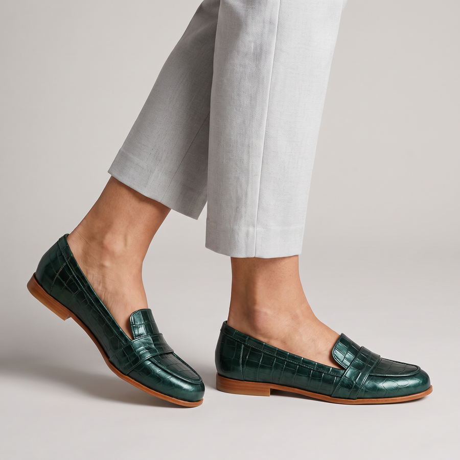 Clarisse textured loafers with front strap worn