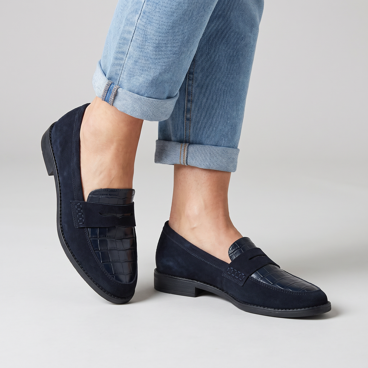 Jessie penny loafers with textured panel worn