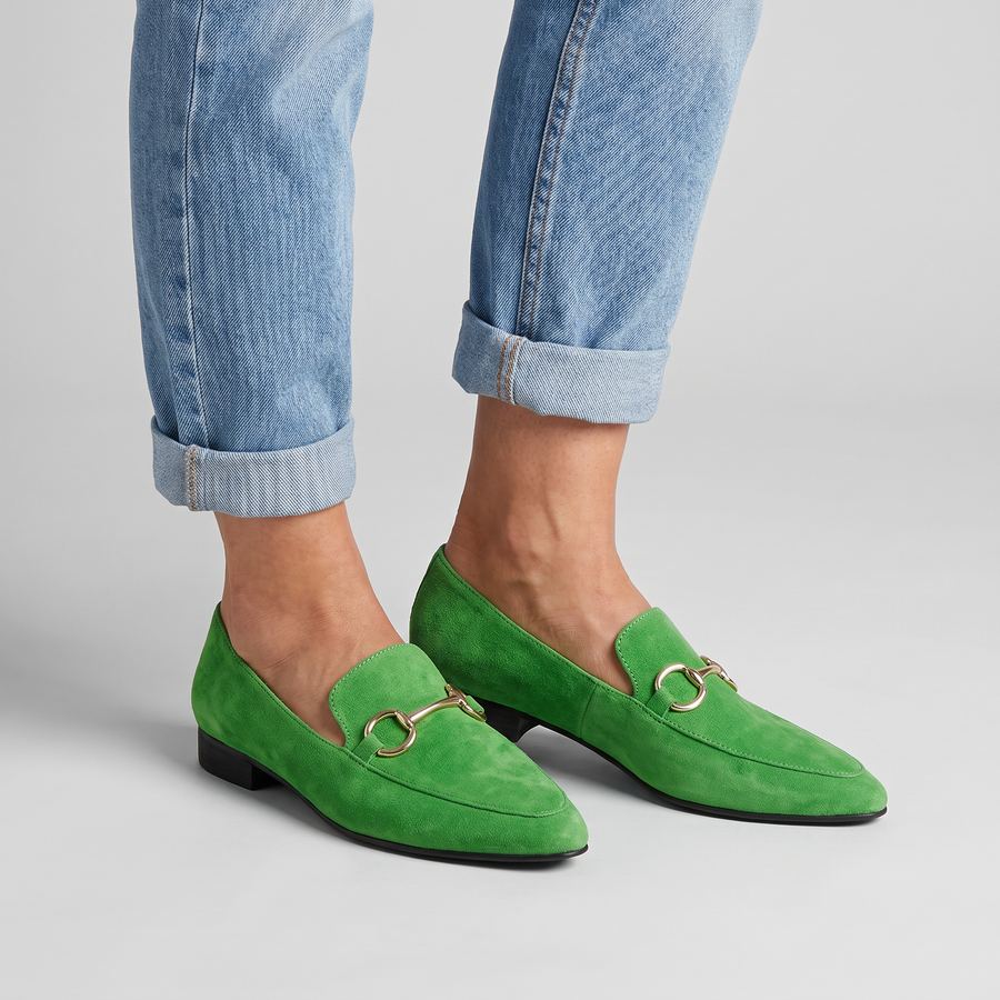 Juniper almond toe loafers with metal bit worn