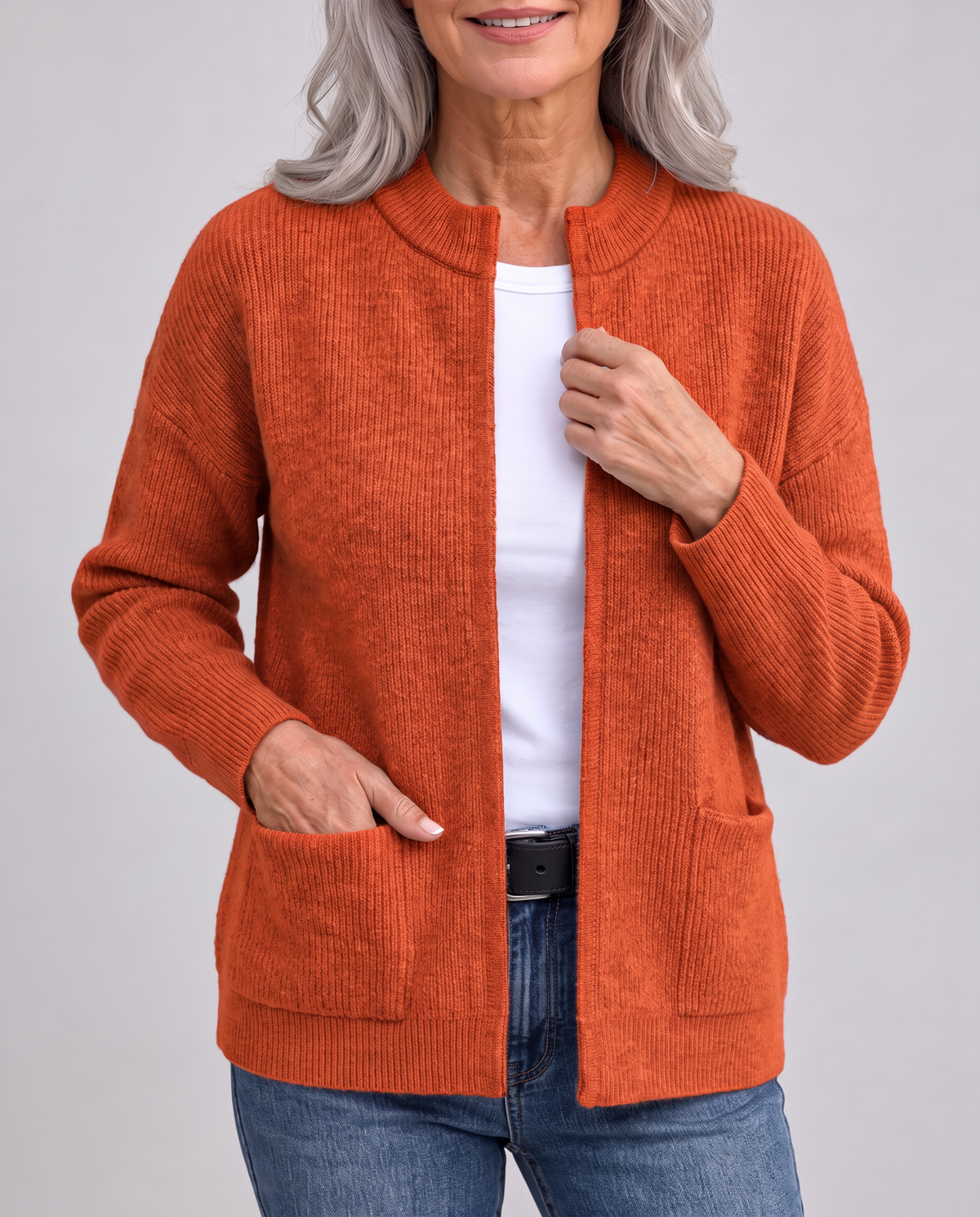 Knitted Cardigan with Pockets in Burnt Orange