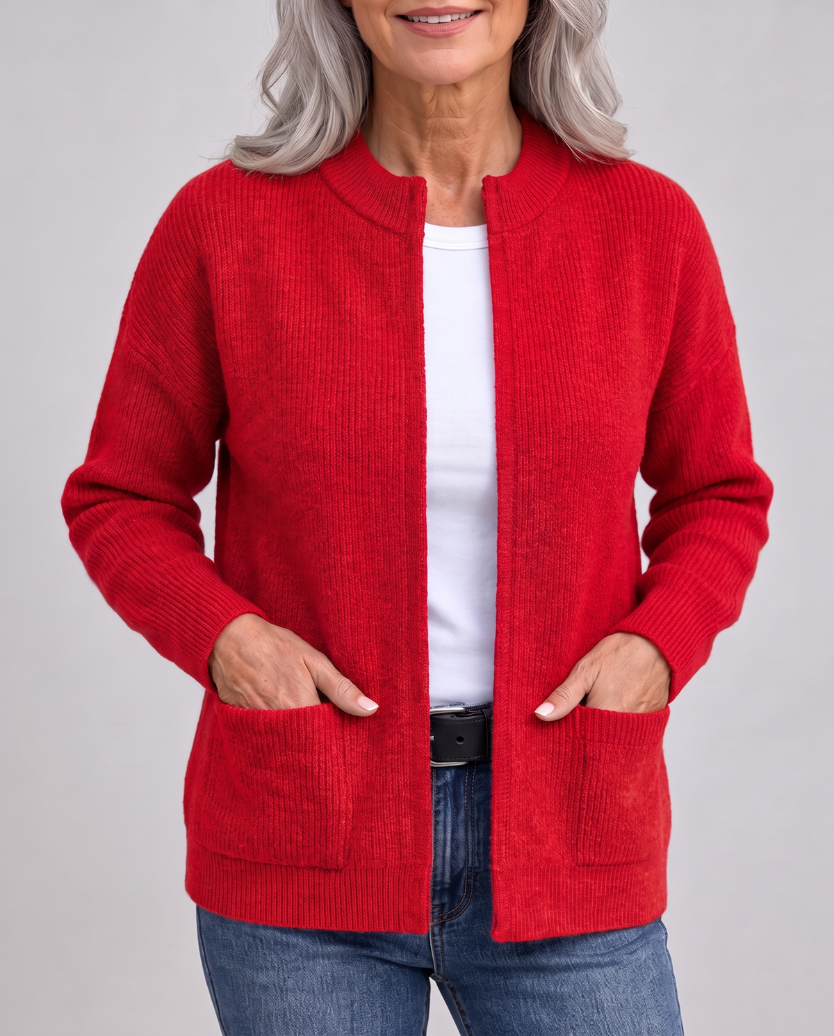 Knitted Cardigan with Pockets in Red