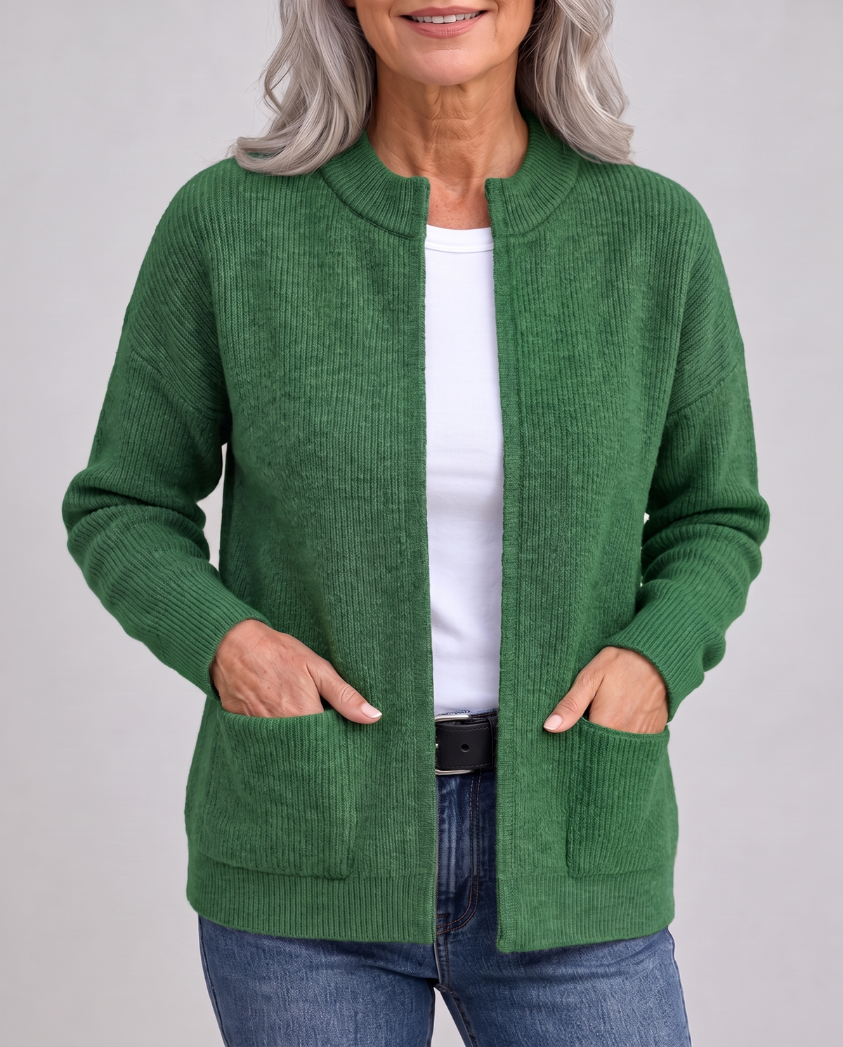 Knitted Cardigan with Pockets in Forest Green
