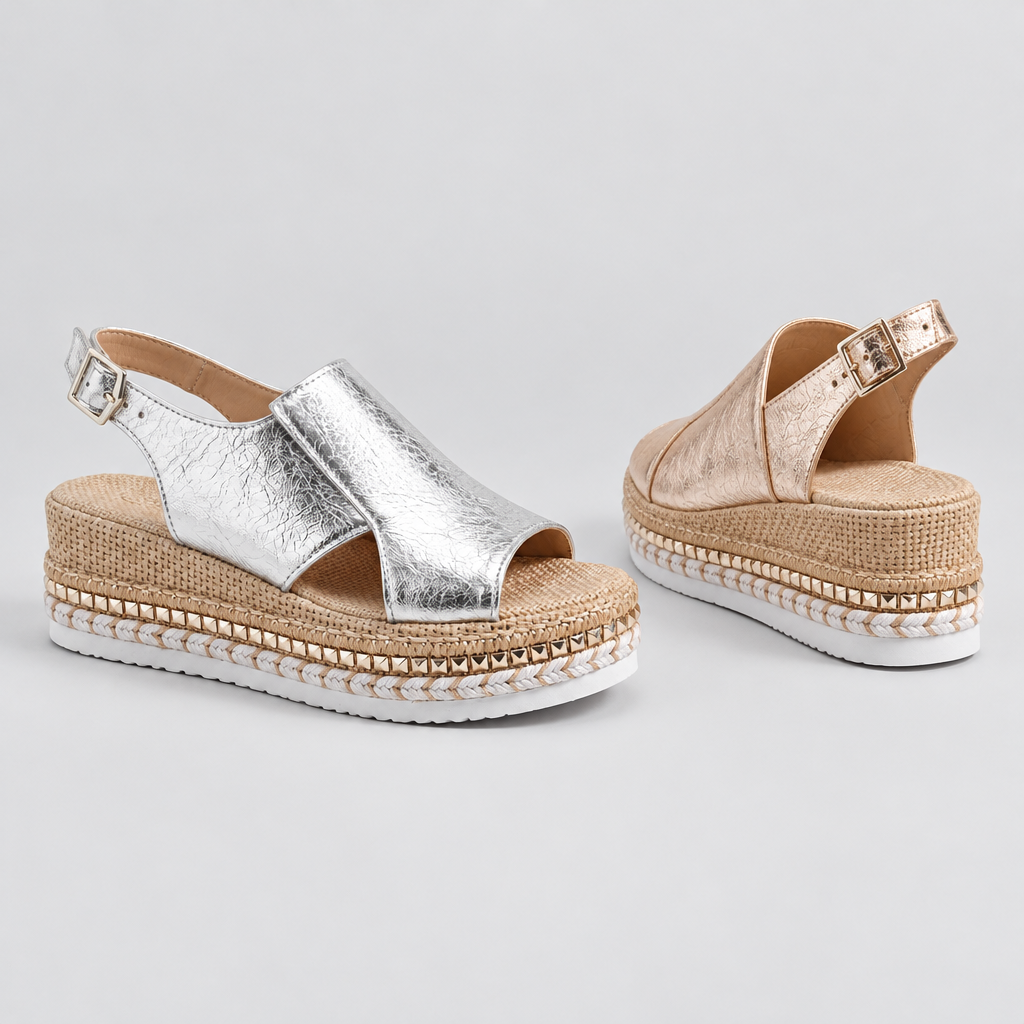 Lisette sandals in silver and gold side by side